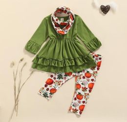 Clothing Sets 2021 3Pcs Kids Halloween Tracksuit Solid Colour Long Sleeves Blouse Pumpkin Print Pants Scarf For Girls 9 Months 6040183