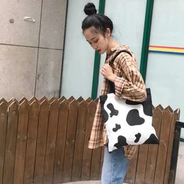 Bag Women Reusable Canvas Shoulder Bags Cow Print Female Totes Classic Texture Creative Design Chic Casual Shopping Handbags