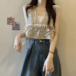 Women's Tanks Sleeveless Vest High Quality V-neck Hollow Embroidered Camisole Hook Flower Bohemian Tassel Tank Tops For Women