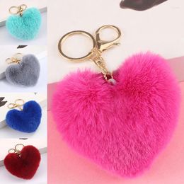 Keychains Women's Faux Fur Ball Key Chains Cute Plush Heart Pompoms Keychain Bag Hanging Pendant Car Ring Accessories Daily Party Gift