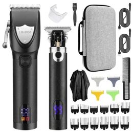 Hair Trimmer LM-2033 Resuxi Cordless Professional All Metal Body Low Noise Electric Clipper 2-in-1 Set with Mens Travel Bag Q240427