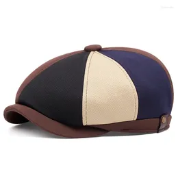 Berets 2024 Spring Autumn Sboy Hats For Men Caps Fashion Patchwork Flat Cap Retro British Painter Octagonal Hat Cotton Boina