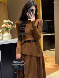 Work Dresses Spring And Autumn Retro Fashion Sweater Skirt Two-piece Suit Ladies 2 Piece For Women 2024
