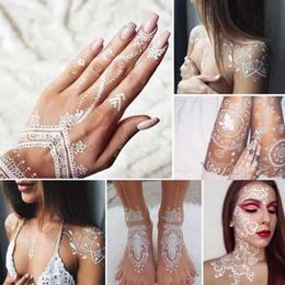 Tattoo Transfer Henna White Lace Tattoo Stickers Bride Wedding Festival Face Neck Chest Arm Hand Foot Body Art Temporary 3D Tattoo Makeup Decals 240426