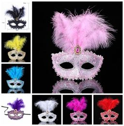 Fashion Women Sexy Feather Mask Christmas Hallowmas Eye Mask Venetian Masquerade Dance Party Holiday Masks With Feathers Beads DBC6466073
