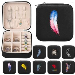 Cosmetic Bags Mini Square Jewellery Box Women's Storage With Zipper PU Leather Waterproof Device Feather Series