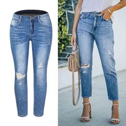 Women's Jeans 2024 Women Pants Blue Stretch Hight Waist Casual Fashion Ripped Streetwear Denim Pencil Slouchy