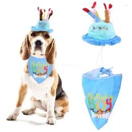 Dog Apparel 2Pcs/Set Pet Cat Puppy Birthday Hat Bibs Decoration Pography Props Head-wear Scarf Costume Drop Accessories
