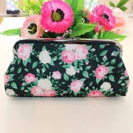 Wallets Flower Pattern Lock Wallet Women Buckle Coin Purse Clasp Change Pouch Lady Handbag