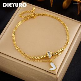Anklets DIEYURO 316L Stainless Steel Heart Love For Women Girl Trend Bracelets Ankle Chains Non-fading Jewelry Gift Party