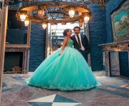 Fashion Mint Green Ball Gown Quinceanera Dresses 2019 vestidos Chic Sweetheart Long Formal Gowns with Pearls vestidos de Quinceane6200393