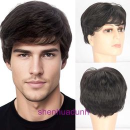 Fashionable mens wig natural Colour 2# short straight hair synthetic Fibre mechanism hood man wigs