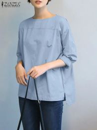 Blouse Autumn ZANZEA 2023 Fashion Women Blouses 3/4 Sleeved Solid Colour ONeck Blouse Baggy Shirts Tops Casual Loose Blusas Tunic