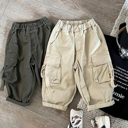 Trousers Children's Workwear Casual Pants For Boys Japanese Style Washed Vintage Versatile With Large Pockets Fashionable