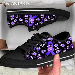 Casual Shoes INSTANTARTS 2024 Women's Canvas Low Top Sneakers Purple Ribbon Brain Awareness Floral Printed Flat For Ladies Soft Tennis