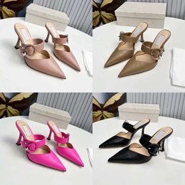 Dermis Women's Pointed Stiletto Slippers Strap Buckle Mules Pumps Evening Sandals Designers High Heeled Shoes Factory Footwear 35-41 with Box Original Quality