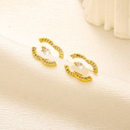20style Luxury Simple Brand Designers Double Letters Stud 18K Gold Plated 925 Silver Geometric Women inlay Crystal Rhinestone Earring Wedding Party Jewerlry