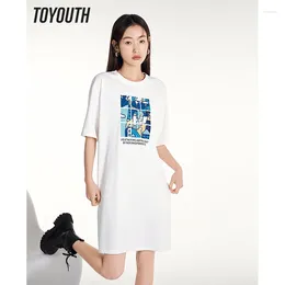 Party Dresses Toyouth Women Dress 2024 Summer Short Sleeves Round Neck H-shaped Loose Funny Pattern Print Casual Chic Comfort Daily Skirt