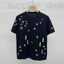 Women's T-Shirt designer High quality floral letter wheat ear Coloured jacquard thin style elegant round neck short sleeved knitted sweater for women's top CCCF