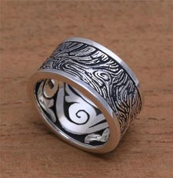 Solid 925 Sterling Silver Ring Wood Exterior Mysterious Pattern Vintage Rings for Men Women Wedding Silver Jewellery Size 5 129591678