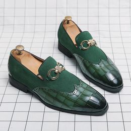 Dress Shoes Autumn Green Loafers Men Slip-on Nubuck Leather Thick Bottom Pointed Toe Fashion Designer Casual