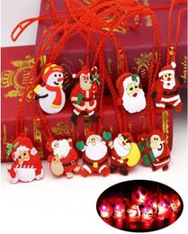 Christmas Light Up Flashing Necklace Decorations Children Glow up Cartoon Santa Claus Pendent Party LED toys Supplies1789523