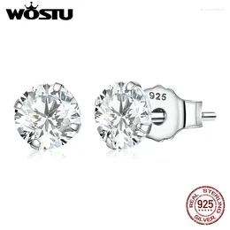 Stud Earrings Wostu 925 Sterling Silver Minimalist Set Stone CZ Dazzling Fashion 3 Pairs 4mm 5mm 6mm Diameter Jewellery