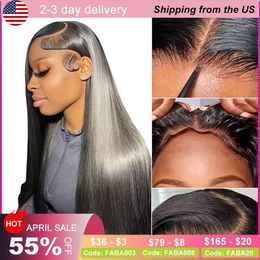 Synthetic Wigs 32 inch black straight lace front wig human hair wearing and walking 13 4 high-definition natural Colour without adhesive 180 density Q240427