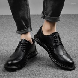 Dress Shoes Mens Formal Leather Fashion Business Men's Flats High Quality Brogue Oxford Plus Size 37-47