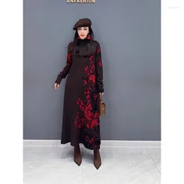 Casual Dresses SuperAen 2024 Winter Korean Style High Neck Thickened Pullover Sweater Long Dress