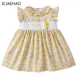 Girl Dresses 2024 Handmade Smocked Dress Children Boutique Clothing Smocking Embroidered Cotton Summer Baptismal Clothes