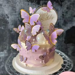 2024 10pcs decorazioni per torta farfalla dorata di buon compleanno con topper acrilico topper simulazione farfalle decorazioni per feste di nozze torta topper per feste di compleanno