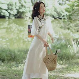 Ethnic Clothing Chinese Style Summer Improved Cheongsam Dress Lady Elegant Casual Daily Qipao Embroidery Hanfu