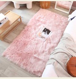 Carpets Faux Fur Carpet Pink Childrens Area Rug for Girls Bedroom Bedside Living Room Fluffy Furry Shaggy Floor Foot Mats Home Decor