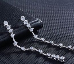 Stud Earrings Long Tassel Zircon Cube CZ String Bar Earring For Women Girl Lady Fine Jewellery Gift S925 Silver