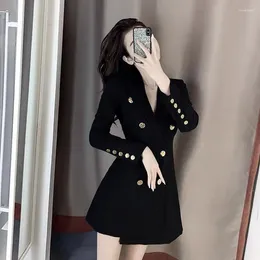 Casual Dresses Spring Fashion 2024 Women's French Design Feels Small And Slim Waist Black Temperament Professional Suit Dress