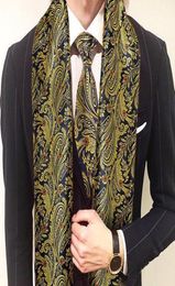 Scarves Fashion Men Tie Gold Jacquard Paisley 100 Silk Scarf Set Autumn Winter Casual Business Suit Shirt Soft BarryWang13575040