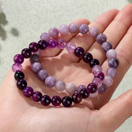 Beaded 2PCS Purple Agate Lilac Jasper Bead Bracelet 8mm Natural Stone Elastic Set for Women and Couples Friendship Jewellery