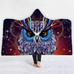 Sweatshirts Animals Owl Hooded Blanket Portable Winter Wearable Microfiber Hoodie Blanket Cloak Blankets Sofa Bed Throw Blanket