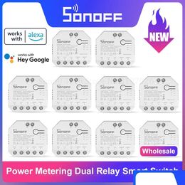 Smart Home Control 120Pcs Sonoff Dualr3 Dual Relay Mode Diy Mini Power Metering Switch Two Way Via Ewelink Alexa Drop Delivery Electr Dheuv