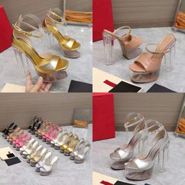 Quality Top Ultra High Heel Women Designer Shoes Platform Heels Fashion Genuine Leather Fish Mouth Sandals Casual Ankle Strap Buckle Party Shoe s Original Quality