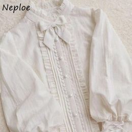 Women's Blouses Neploe 2024 Spring Lolita White Shirts Women Sweet Ruffles Bow Lace Blusas Mujer Y2k Harajuku Puff Sleeve