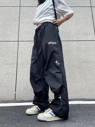 Women's Pants QWEEK Y2K Streetwear Black Track Women Hippie Retro Star Print Parachute Trousers Oversize 90s Vintage Harajuku Sweatpants
