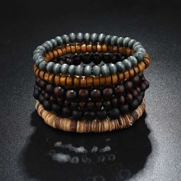 Beaded Wholesale best-selling multi-layer Buddha bead bracelets for mens retro style elastic thread adjustable wood1