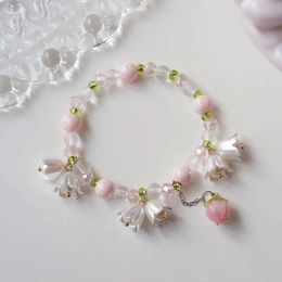 Beaded Sweet Vintage Pearl Lily Tulip Flower Bracelet Womens Fashion Korean Cute Tassel Peach Pendant Aesthetic Jewellery