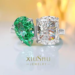 Cluster Rings Light Luxury 925 Silver Double Stone Artificial Emerald Ring Inlaid With High Carbon Diamonds Elegant And Versatile Design