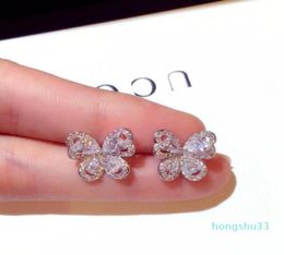 Sparkly Crystal Stud Earrings Butterfly Shape Sterling Silver Cute Unique Stud for women Wedding Bridal Ear Jewelry6140839