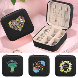 Cosmetic Bags Women's Jewelry Storage Box Mini Square With Zipper PU Leather Waterproof Food Series Device