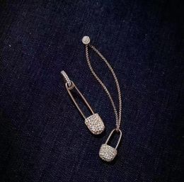 Fashion 925 Sterling Silver Cubic Zirconia Long Earrings Safety Pin Stud Earring Asymmetric5085953