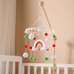 AO9T Mobiles# Baby Bed Bell Rainbow Hanging Toy 0-12 Months Newborn Wooden Mobile Music Rattle Toy Crib Holder Bracket Infant Bed Accessories d240426